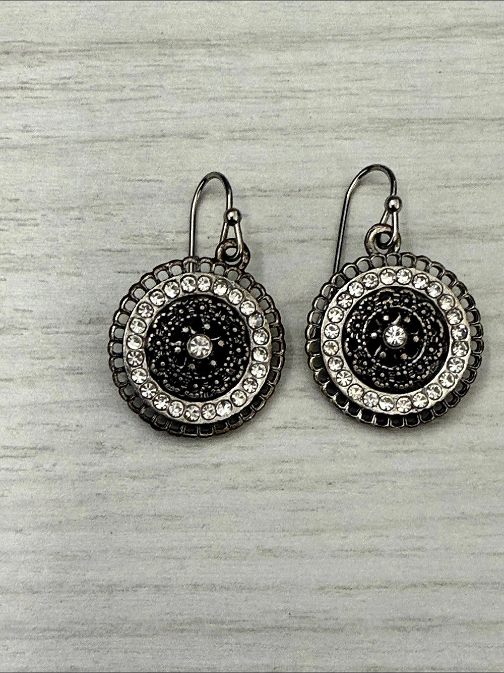Black & Silver Rhinestone Drop Earrings Like New